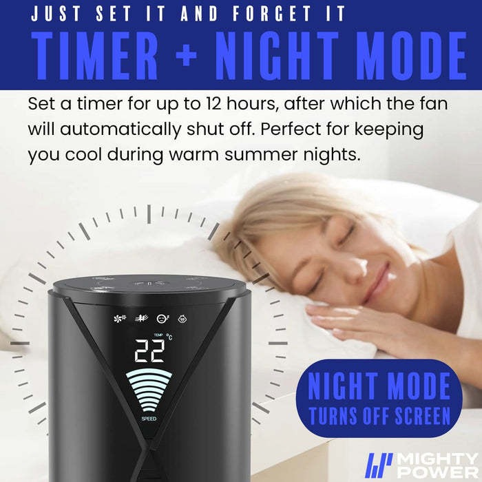 Shopbobbys Mighty Power 3 Speed Led Tower Fan With Remote Control, Timer, Night Mode, Black, 38 Inches