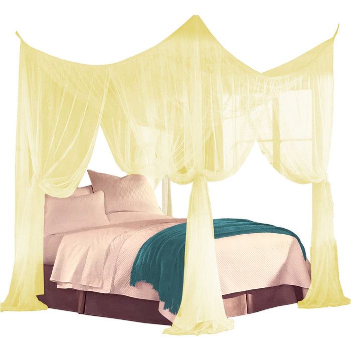 Shopbobbys Just Relax Four Corner Post Elegant Mosquito Net Bed Canopy Set, Yellow, Full-Queen-King