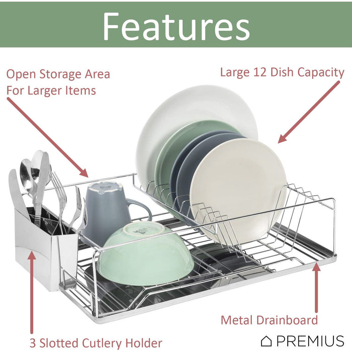 Shopbobbys Premius Deluxe Chrome Dish Rack And Cutlery Holder, 18.5X12.7X5.25 Inches