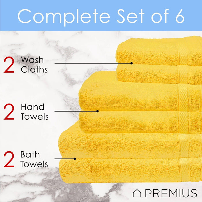 Shopbobbys Premius Premium 6-Piece Combed Cotton Bath Towel Set, Yellow