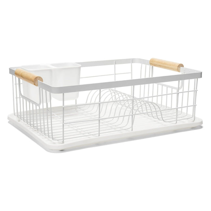 Shopbobbys Premius 3 Piece Dish Rack With Bamboo Handles, White, 16.9X12.6X4.3 Inches