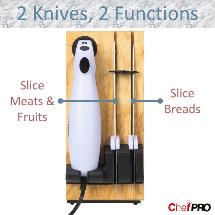 Shopbobbys Premius Serrated Carving Electric Knife Set With Wooden Storage Tray, With 2 Stainless Steel Blades