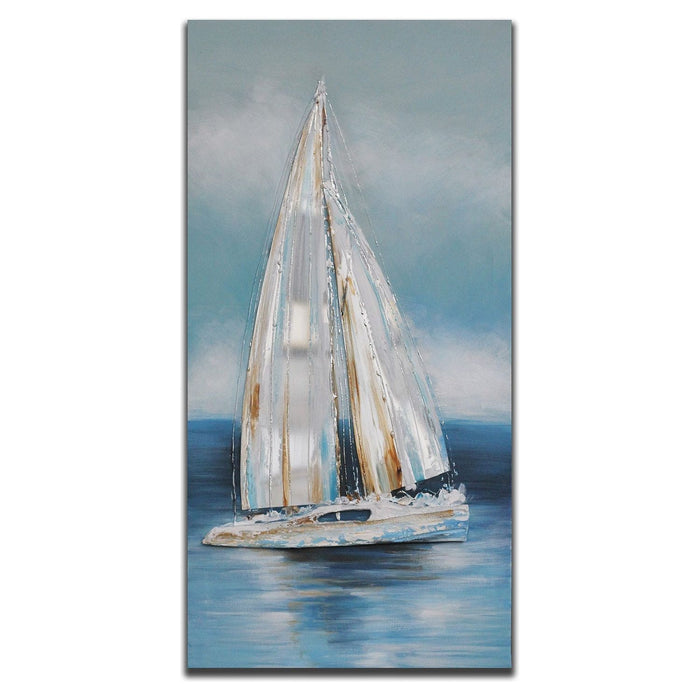 Shopbobbys Premius Sailboat Panel Canvas With Glass Wall Art, Blue, 12X24 Inches