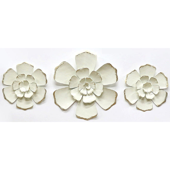 Shopbobbys Premius 3 Piece Mixed Metal Floral Wall Decor Sets, Ivory, 31X14 Inches