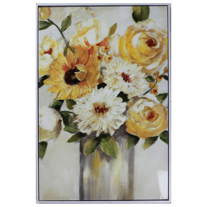 Shopbobbys Premius Framed Lacquer Floral Canvas Wall Art, Yellow-White, 37X25 Inches