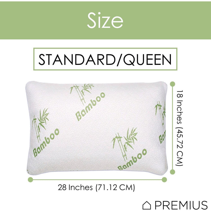 Shopbobbys Premius Bamboo Memory Foam Pillow, Standard-Queen, 18X28 Inches