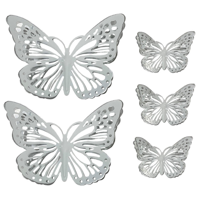 Shopbobbys Premius 5 Piece Metal Butterfly Wall Decor Set, White-Silver, (3) 6 Inches, (2) 12 Inches