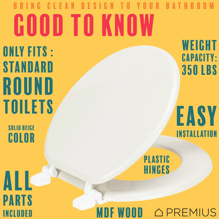 Shopbobbys Premius Wood Toilet Seat, Standard Round, 17 Inches