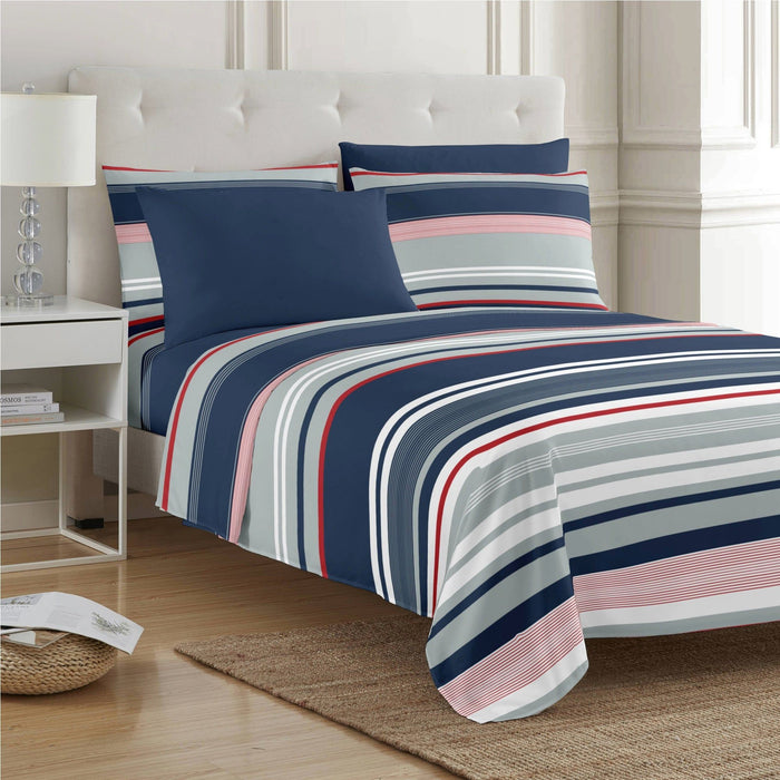 Shopbobbys Premius Mateo Soft Wrinkle-Free Microfiber Sheet Set, Blue-Multi-Striped