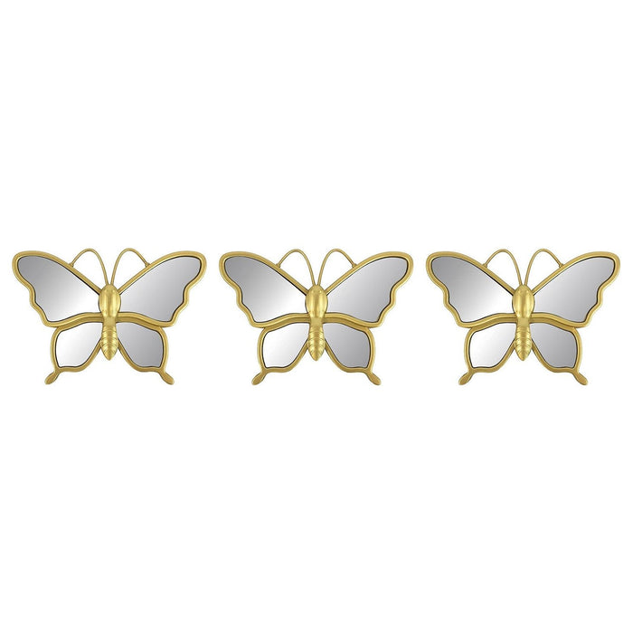 Shopbobbys Premius 3 Piece Butterfly Mirror Set Wall Decor, Gold,10 Inches, 30 Inches Overall