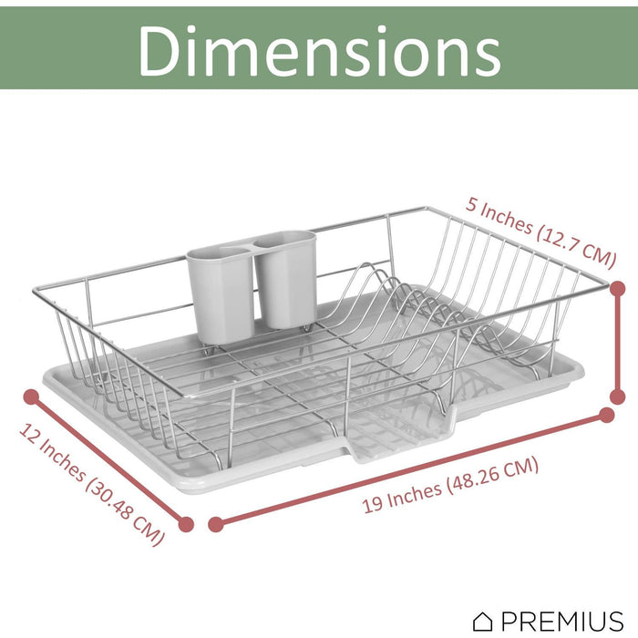 Shopbobbys Premius 3-Piece Dish Drainer With Cutlery Holder, Grey, 19X12X5 Inches