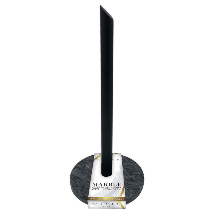 Shopbobbys Premius Paper Towel Holder With Black Marble Base And Acacia Stem