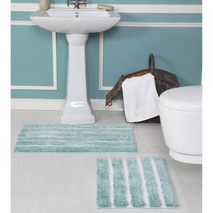 Shopbobbys Premius Striped 2 Piece Non-Slip Bath Rug Set, 17X24, 20X32 Inches