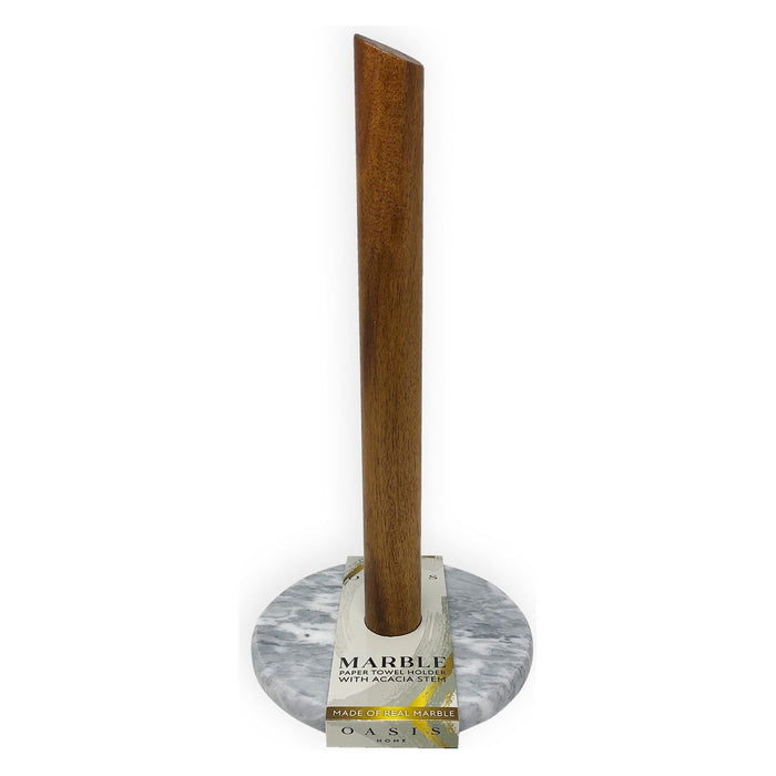 Shopbobbys Premius Paper Towel Holder With Light Gray Marble And Acacia Stem