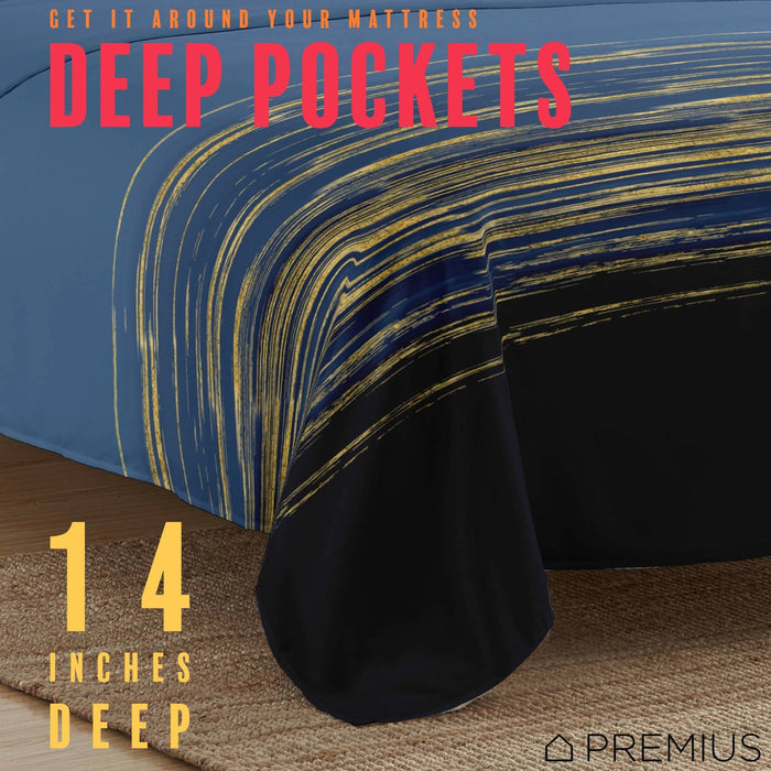 Shopbobbys Premius Leo Soft Wrinkle-Free Microfiber Sheet Set, Navy-Gold