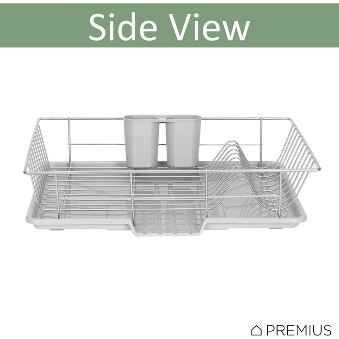 Shopbobbys Premius 3-Piece Dish Drainer With Cutlery Holder, Grey, 19X12X5 Inches