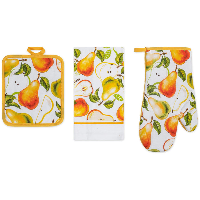 Shopbobbys Premius 3 Piece Printed Kitchen Linen Set, 1 Cotton Towel, 1 Pot Holder, 1 Oven Mitt