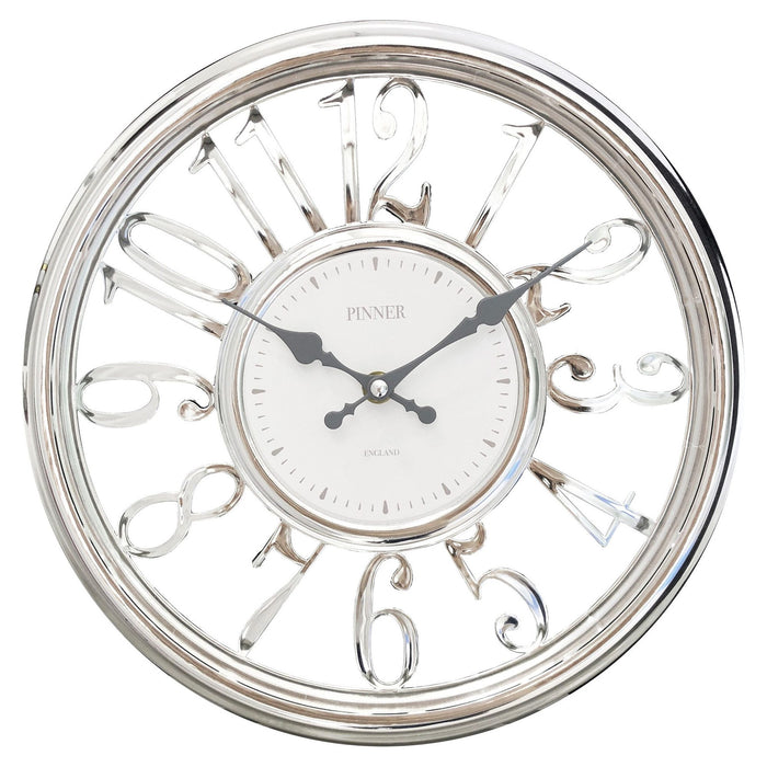 Shopbobbys Premius Round Electroplated Analog Wall Clock, Silver, 12 Inches