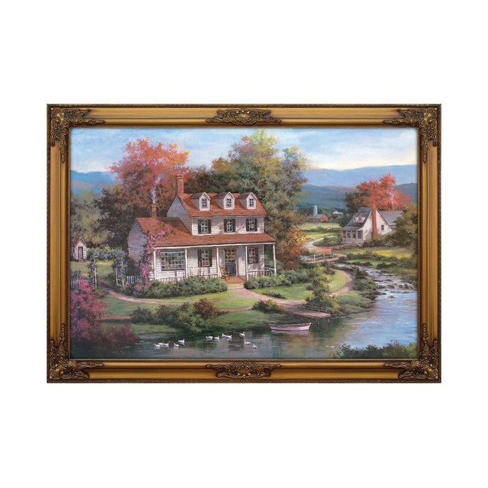 Shopbobbys Premius Landscape Framed Wall Art, House On River, 41X29 Inches