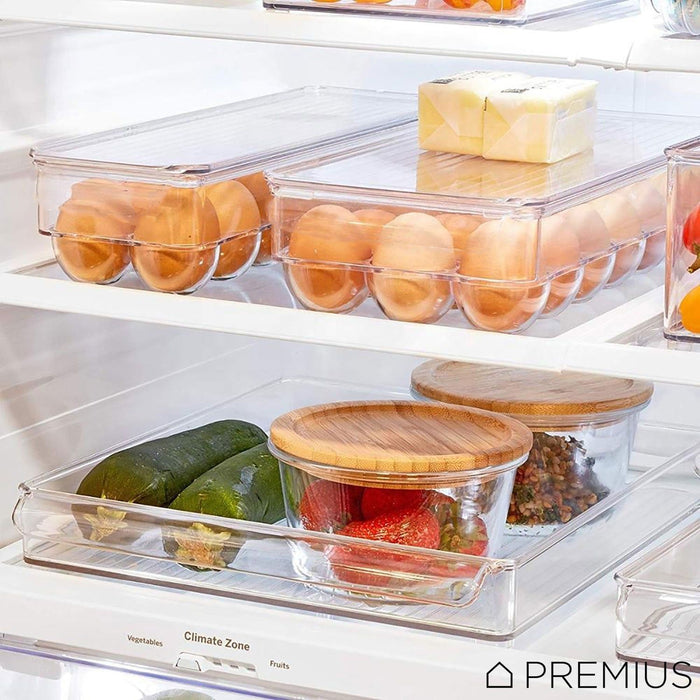 Shopbobbys Premius Stackable 18 Egg Holder Fridge Bin With Lid, Clear, 12.75X6.4X3.25 Inches