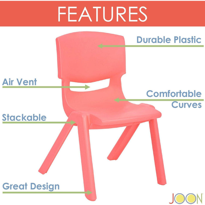 Shopbobbys Joon Stackable Plastic Kids Learning Chairs, Coral, 20.5X12.75X11 Inches, 2-Pack (Pack Of 2)