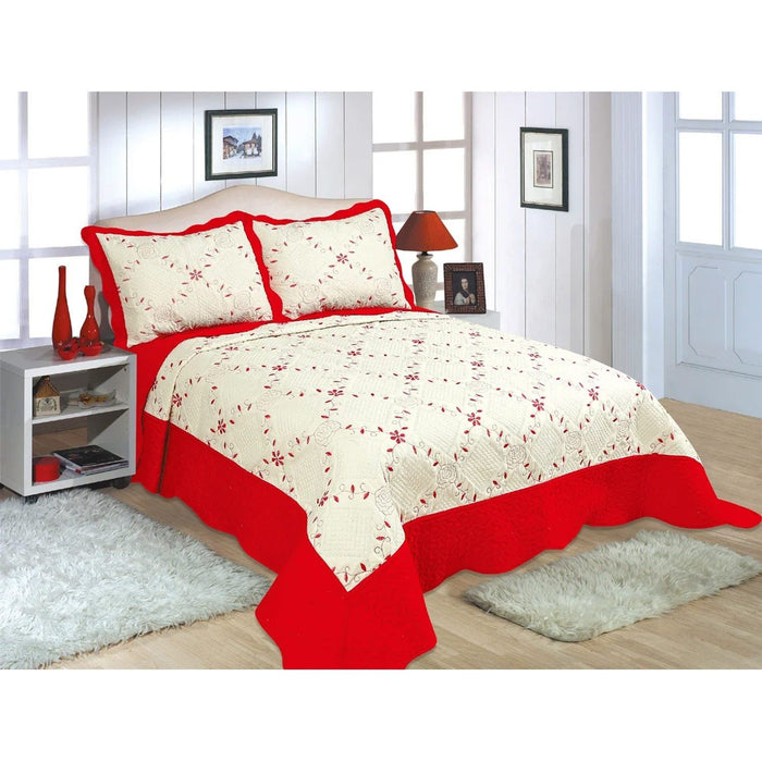 Shopbobbys Premius Reversible Quilt Set, Bordered Embroidered Floral