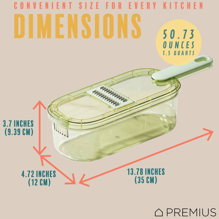 Shopbobbys Premius 6-In-1 Mandoline Slicer With Storage Bin And Handle, Green-Clear, 1.5 Quarts