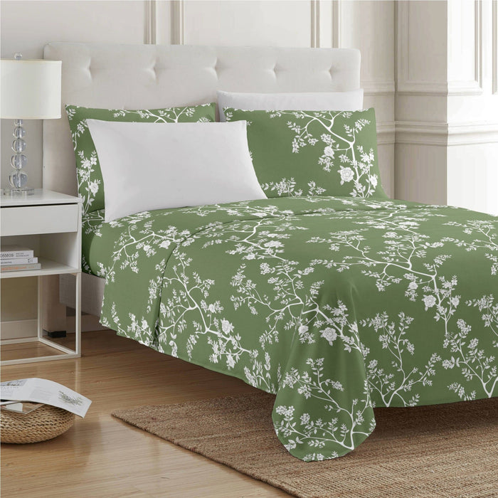 Shopbobbys Premius Fernando Soft Wrinkle-Free Microfiber Sheet Set, Green-White