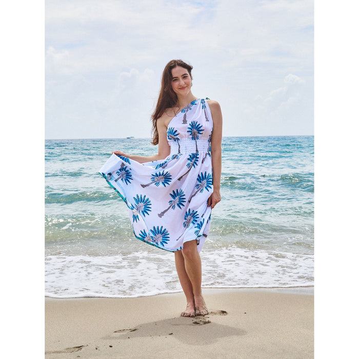 One Shoulder Goddess Dress | Blue Palm