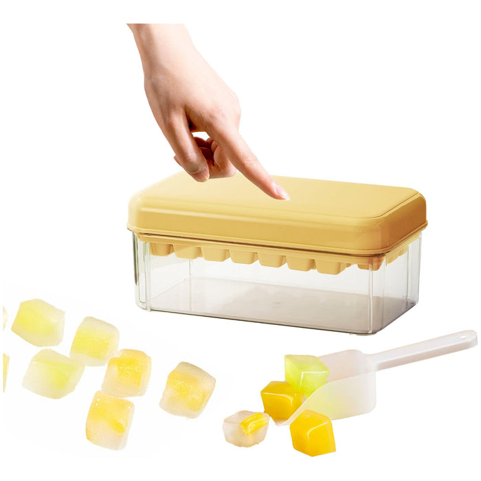 Shopbobbys Premius 2 Tray Ice Cube Tray With Container And Scoop, Yellow-Clear