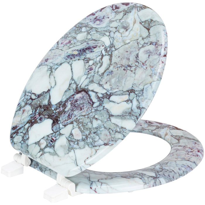 Shopbobbys Premius Wood Toilet Seat, Purple Marble, Standard Round, 17 Inches