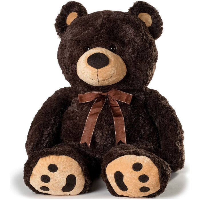 Shopbobbys Joon Huge Teddy Bear With Ribbon, Dark Brown