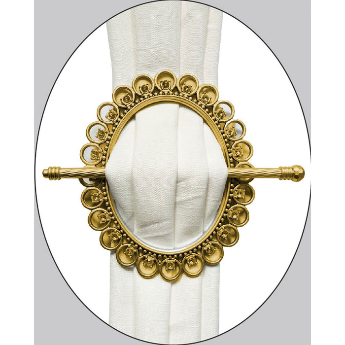 Shopbobbys Premius Oval With Diamond Decorative One Pair Curtain Tie Back, Gold, 7X6 Inches