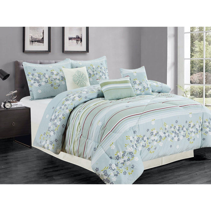 Shopbobbys Premius Ivy 7 Piece Oversized Comforter Set, Light Blue