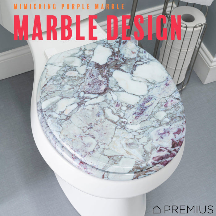 Shopbobbys Premius Wood Toilet Seat, Purple Marble, Standard Round, 17 Inches