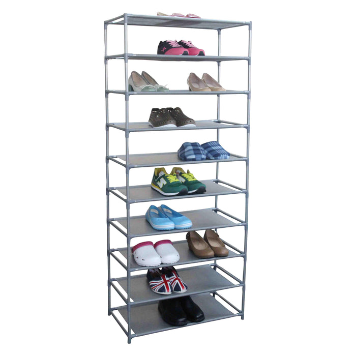 Home Basics 30 Pair Non-Woven Multi-Purpose Stackable Free-Standing Shoe Rack, Grey