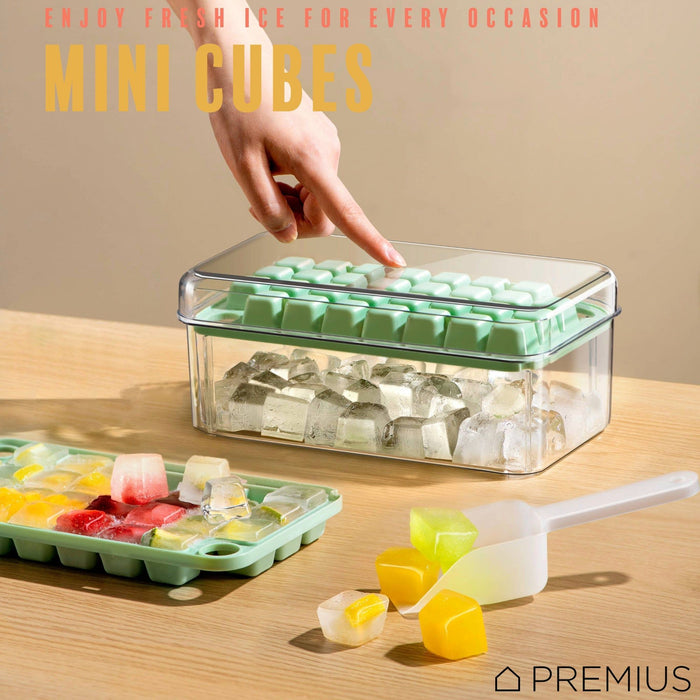 Shopbobbys Premius 2 Tray Ice Cube Tray With Container And Scoop, Green-Clear