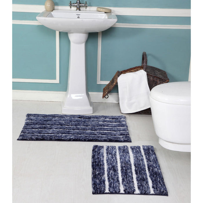 Shopbobbys Premius Striped 2 Piece Non-Slip Bath Rug Set, 17X24, 20X32 Inches