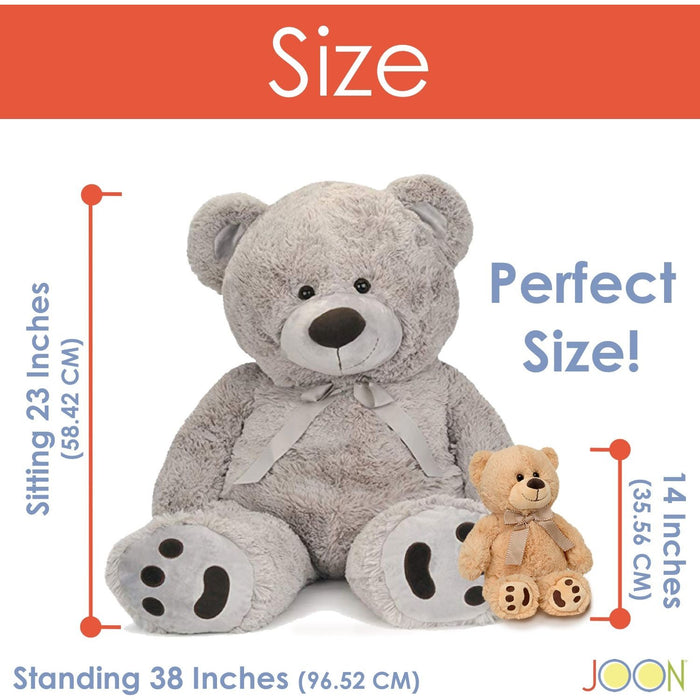 Shopbobbys Joon Huge Teddy Bear With Ribbon, Light Gray