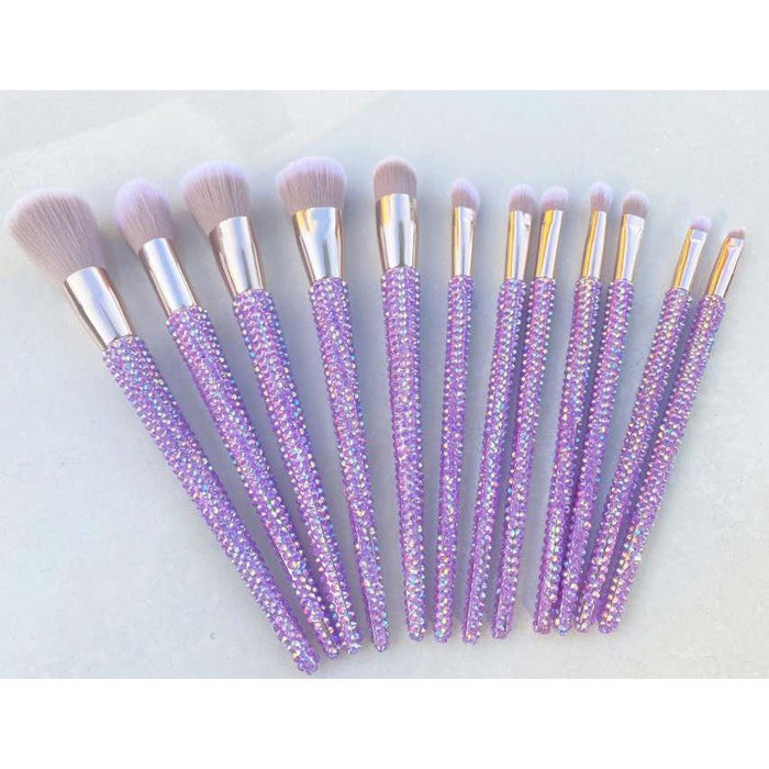 12 pc Bedazzled Bling Makeup Brush Set Purple