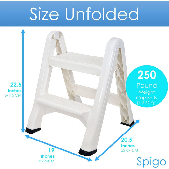 Shopbobbys Spigo Heavy Duty 2-Tier Folding Step Stool Ladder, White, 22.5X20.5X19 Inches