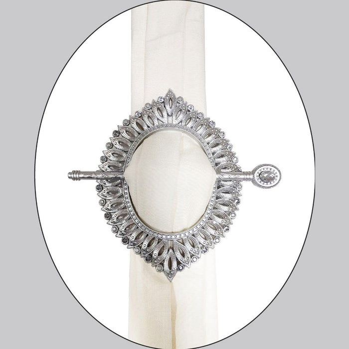 Shopbobbys Premius Medallion Oval Decorative One Pair Curtain Tie Back, Silver, 9X6.5 Inches