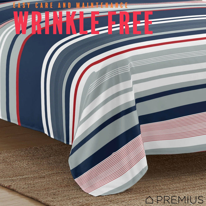 Shopbobbys Premius Mateo Soft Wrinkle-Free Microfiber Sheet Set, Blue-Multi-Striped