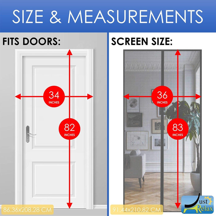 Shopbobbys Just Relax Premium Magnetic Fiberglass Mesh Screen Door, Grey, 36X83 Inches