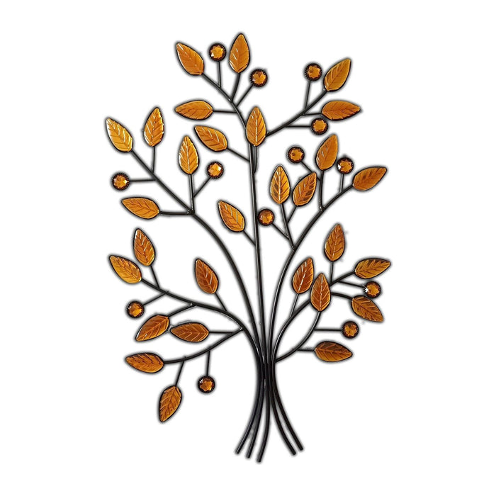 Shopbobbys Premius Metal Tree With Amber Leaves Wall Decor, Black, 16X23 Inches