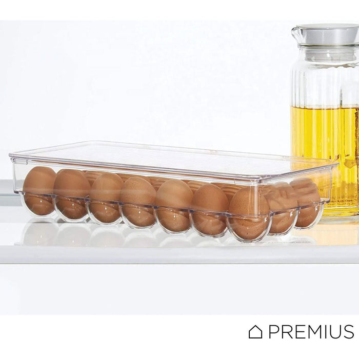 Shopbobbys Premius Stackable 18 Egg Holder Fridge Bin With Lid, Clear, 12.75X6.4X3.25 Inches