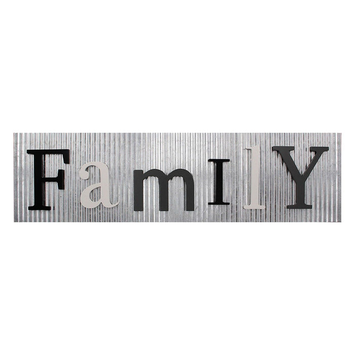 Shopbobbys Premius Family Galvanized Metal And Wooden Wall Decor Plaque, 34.5X9.5 Inches