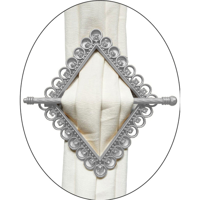 Shopbobbys Premius Diamond Decorative One Pair Curtain Tie Back, Silver, 8X7 Inches