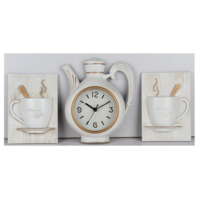 Shopbobbys Premius 3 Piece Coffee Wall Clock With Mugs Accent, White, 9X11 Inches