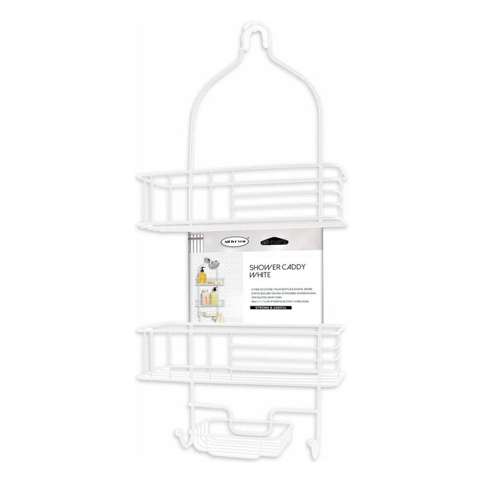 Shopbobbys Premius 3 Tier Metal Rubber Shower Caddy, White, 11.1X4.5X25 Inches